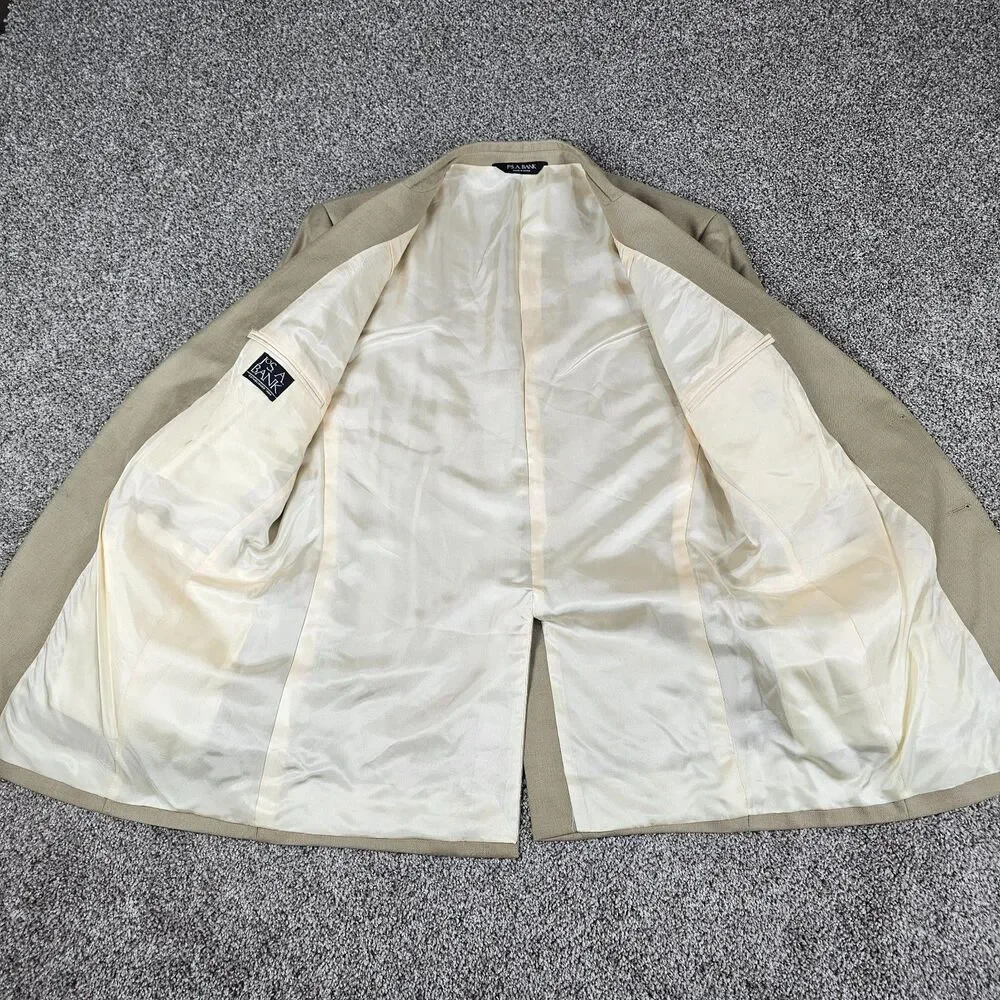 Jos A Bank Blazer Sport Coat Mens 44L Beige Wool Silk Blend Two Button Notch